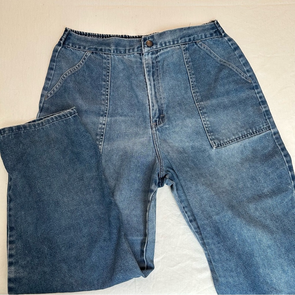 Sears Sz 18/Large Denim Jeans High Waisted With Elastic Back Med Wash-see Desc